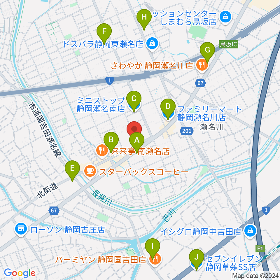 すみやグッディおとサロン瀬名周辺のコンビニエンスストア一覧地図