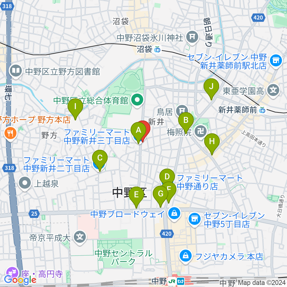 中野 Studio twl周辺のコンビニエンスストア一覧地図