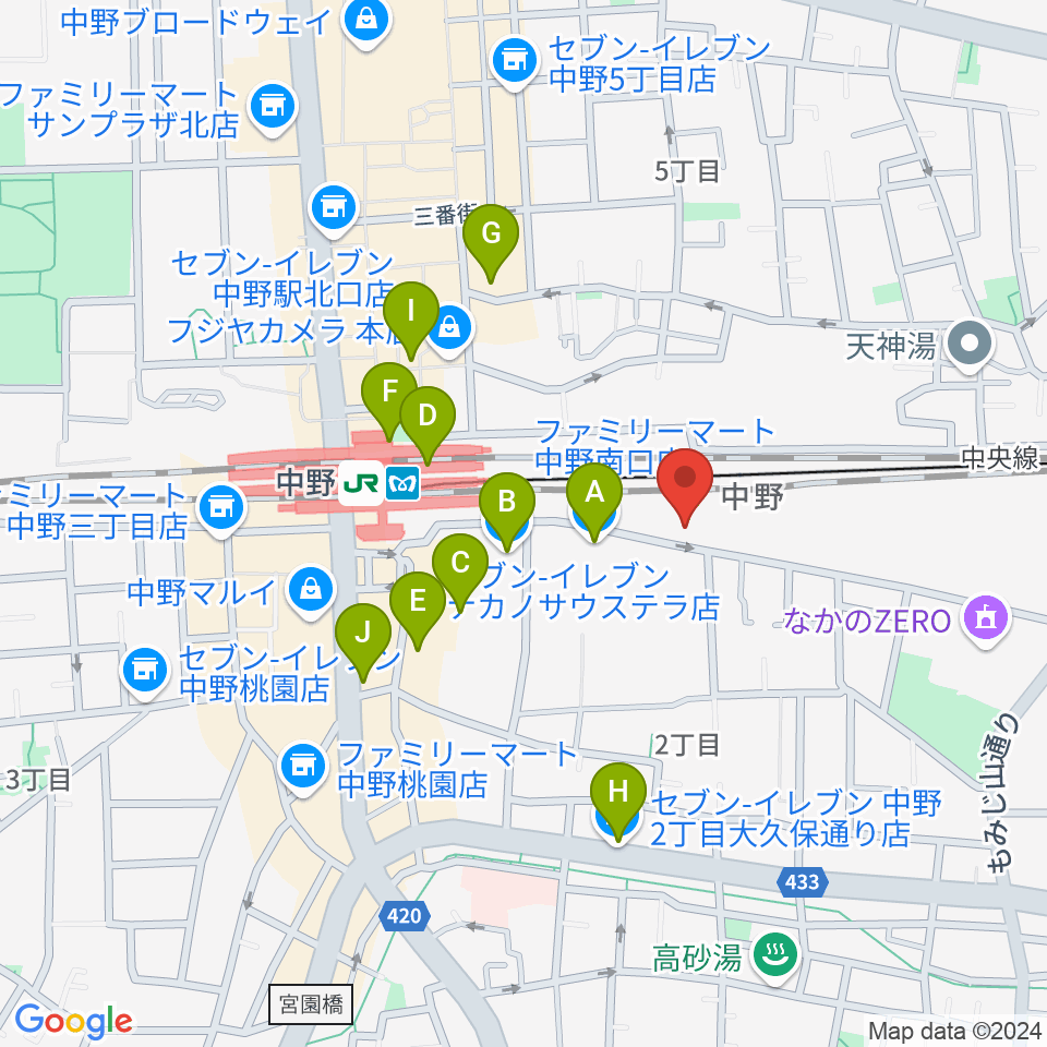 中野あくとれ周辺のコンビニエンスストア一覧地図