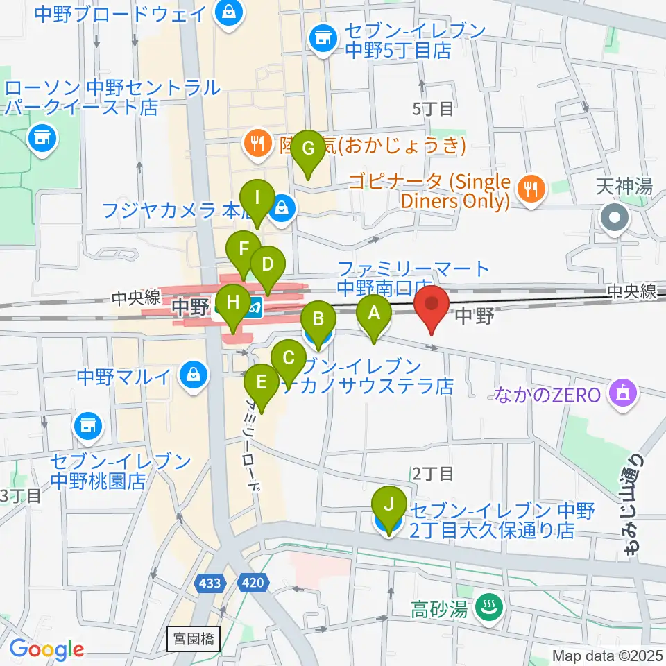 中野あくとれ周辺のコンビニエンスストア一覧地図
