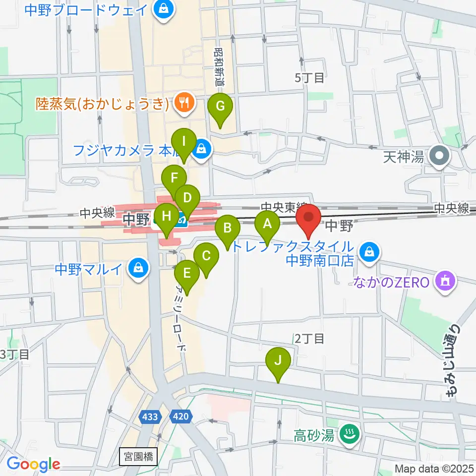 中野あくとれ周辺のコンビニエンスストア一覧地図