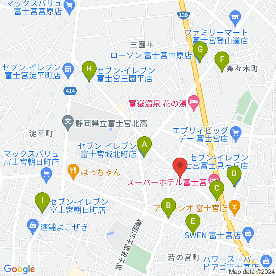 タンザワ楽器 富士宮音楽館周辺のコンビニエンスストア一覧地図