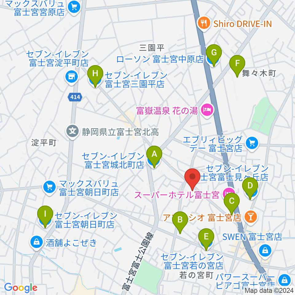 タンザワ楽器 富士宮音楽館周辺のコンビニエンスストア一覧地図