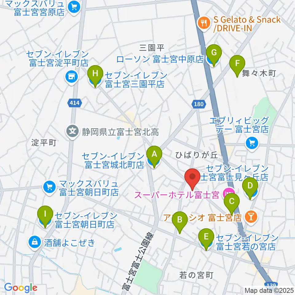 タンザワ楽器 富士宮音楽館周辺のコンビニエンスストア一覧地図