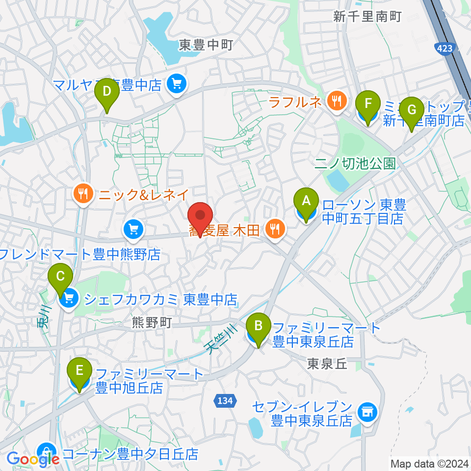 玉田ピアノ東豊中センター周辺のコンビニエンスストア一覧地図