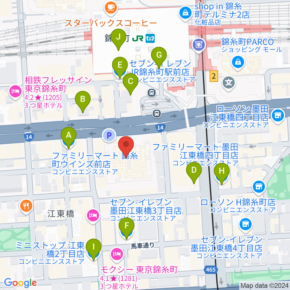 すみだ産業会館サンライズホール周辺のコンビニエンスストア一覧地図