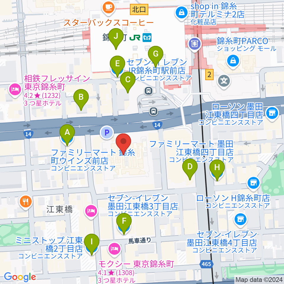 すみだ産業会館サンライズホール周辺のコンビニエンスストア一覧地図