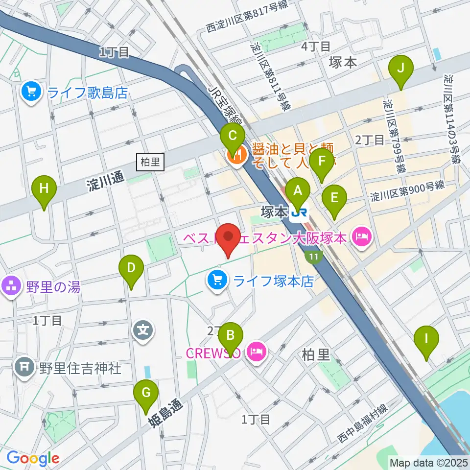 玉田ピアノ 塚本センター周辺のコンビニエンスストア一覧地図