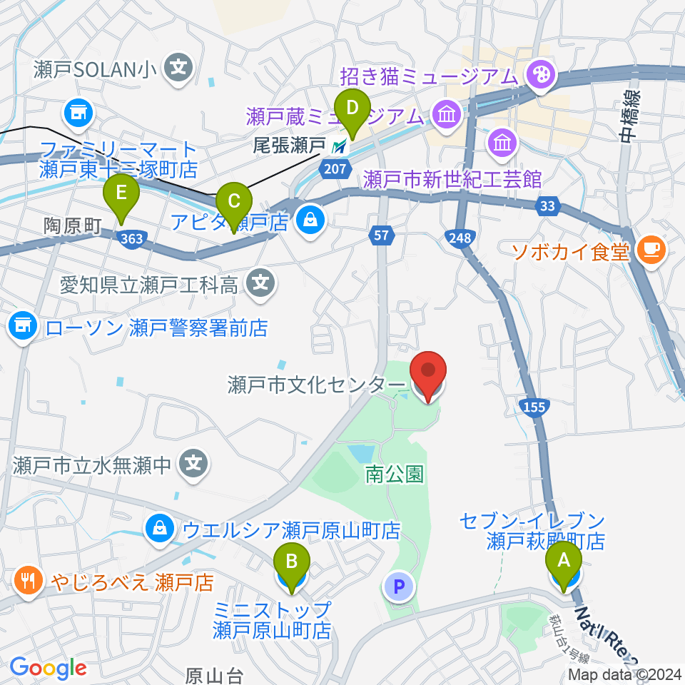 瀬戸市文化センター周辺のコンビニエンスストア一覧地図