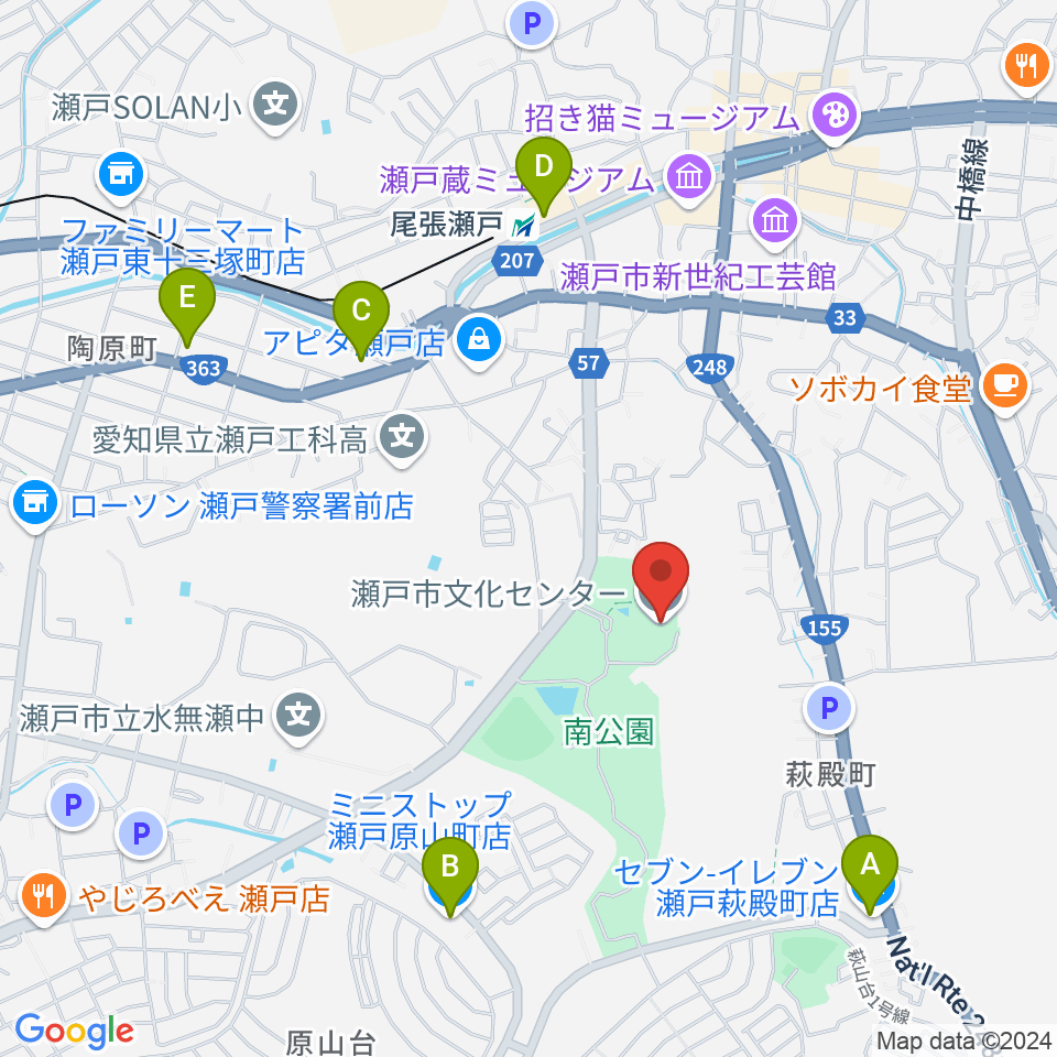 瀬戸市文化センター周辺のコンビニエンスストア一覧地図