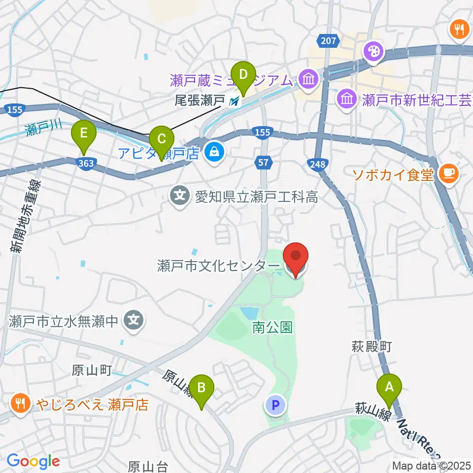 瀬戸市文化センター周辺のコンビニエンスストア一覧地図