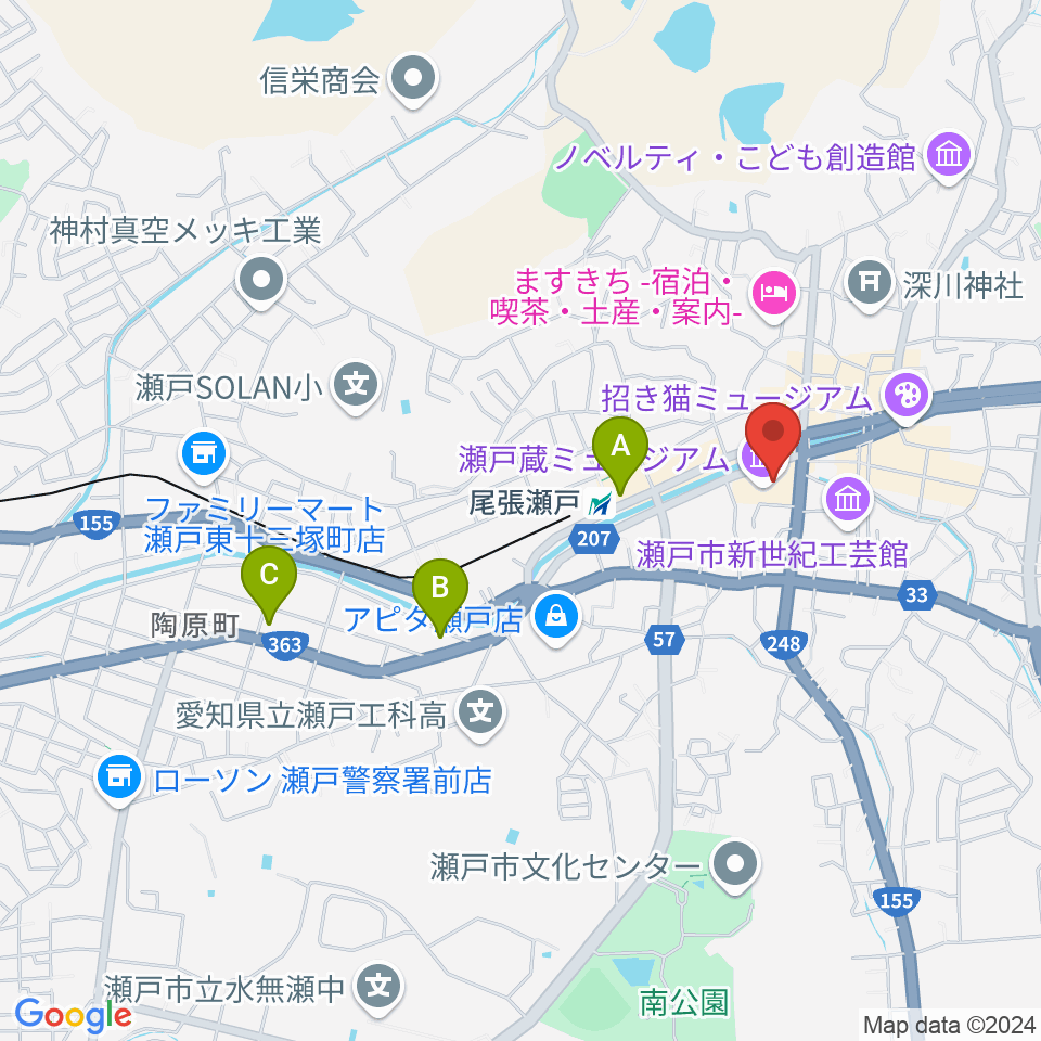 瀬戸蔵周辺のコンビニエンスストア一覧地図