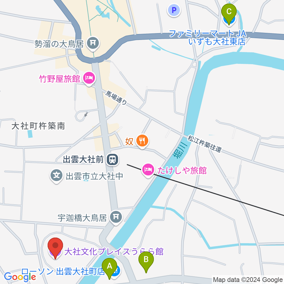 大社文化プレイス うらら館周辺のコンビニエンスストア一覧地図