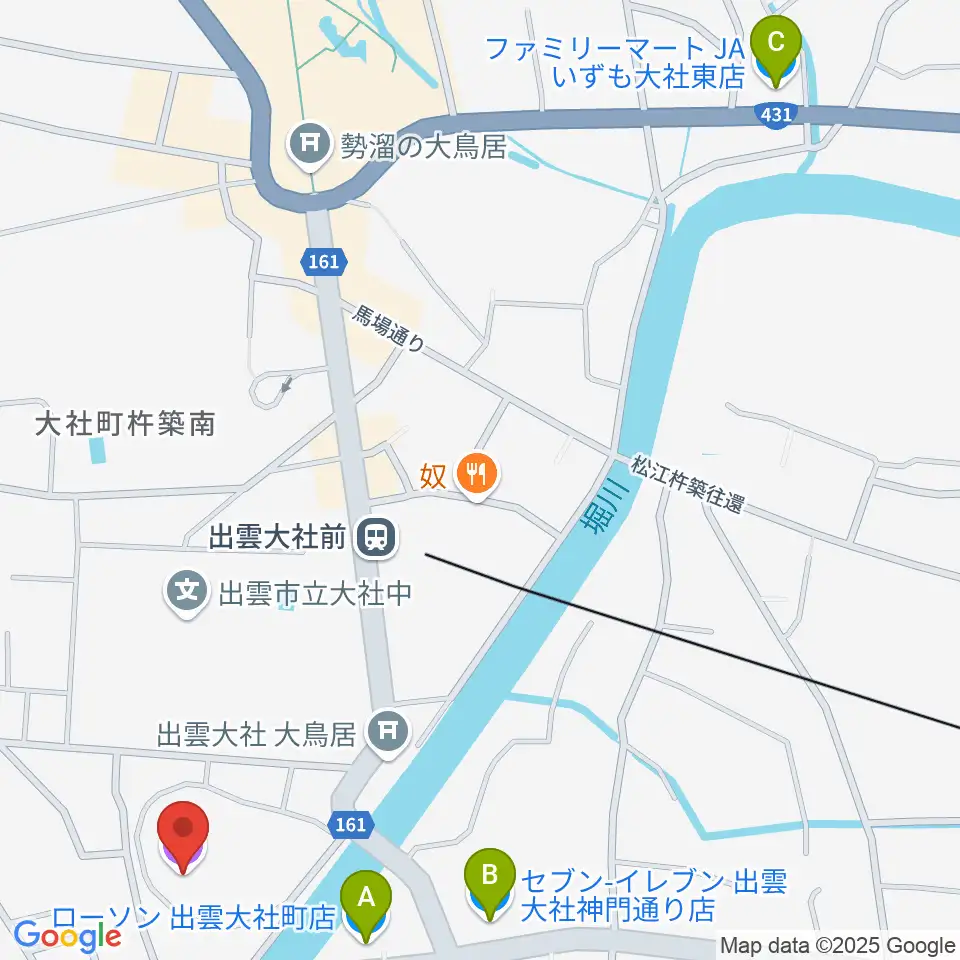 大社文化プレイス うらら館周辺のコンビニエンスストア一覧地図
