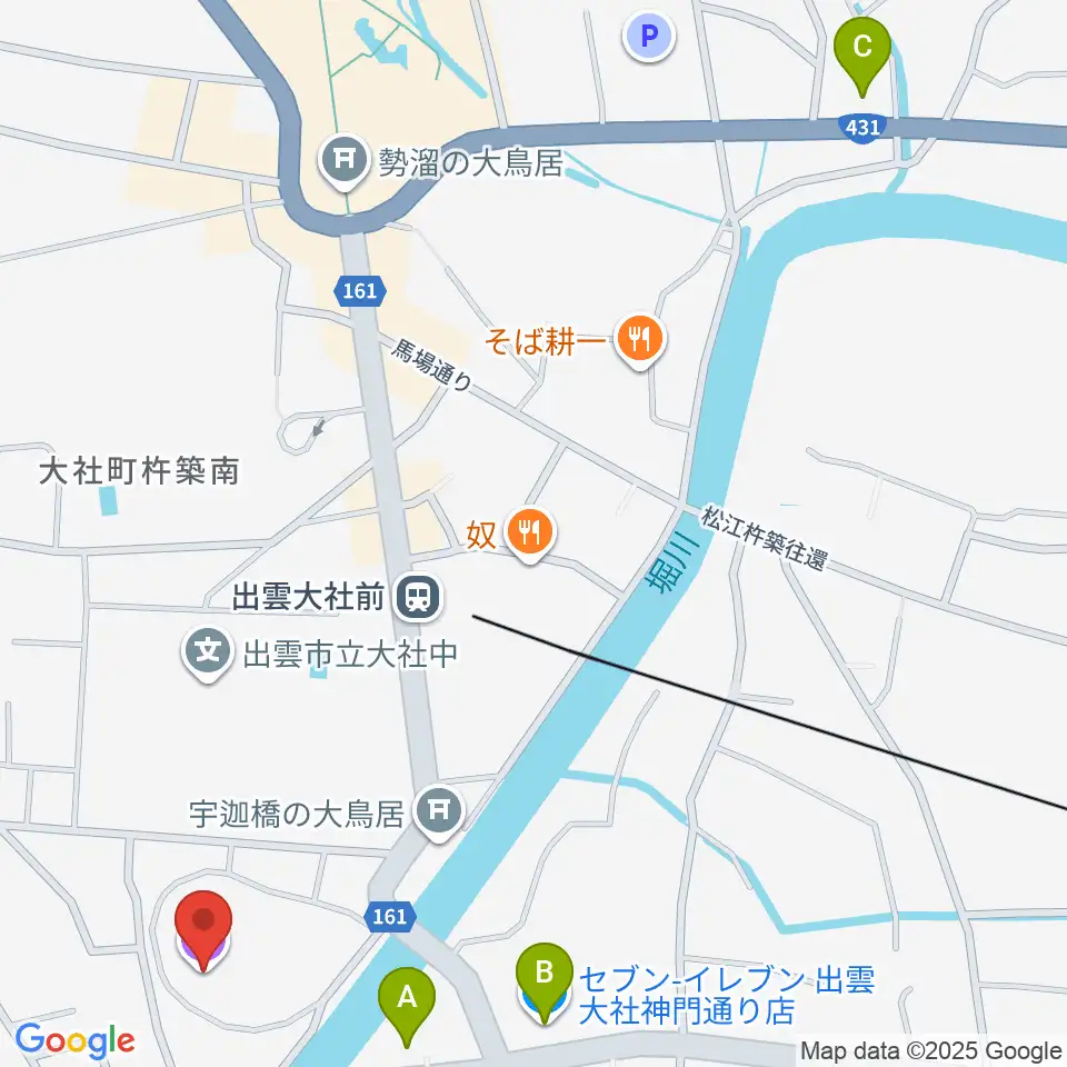 大社文化プレイス うらら館周辺のコンビニエンスストア一覧地図