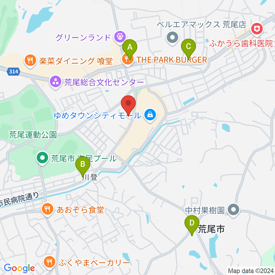 大谷楽器店 荒尾教室周辺のコンビニエンスストア一覧地図