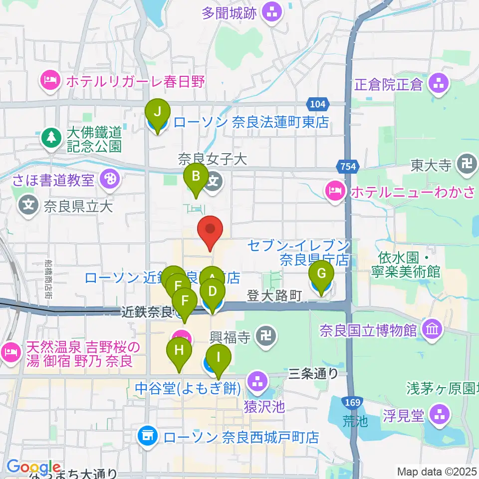 奈良ビバリーヒルズ周辺のコンビニエンスストア一覧地図