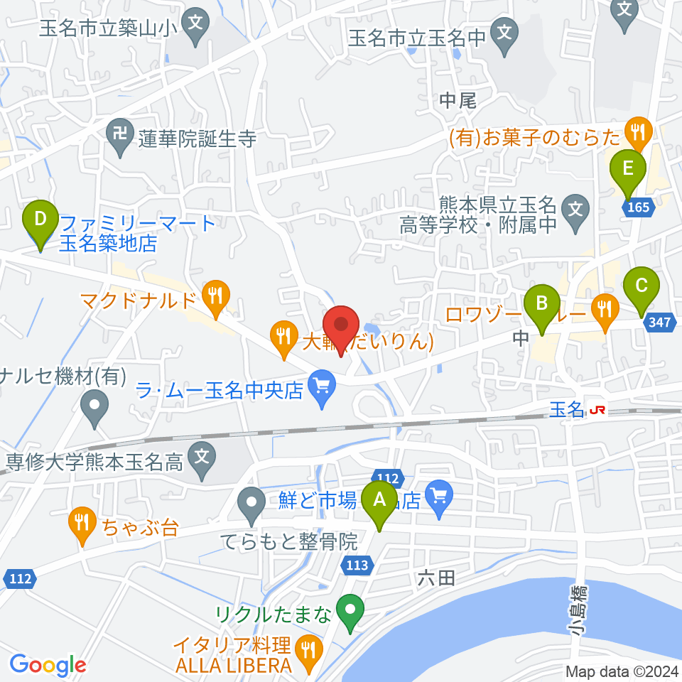大谷楽器店 玉名教室周辺のコンビニエンスストア一覧地図