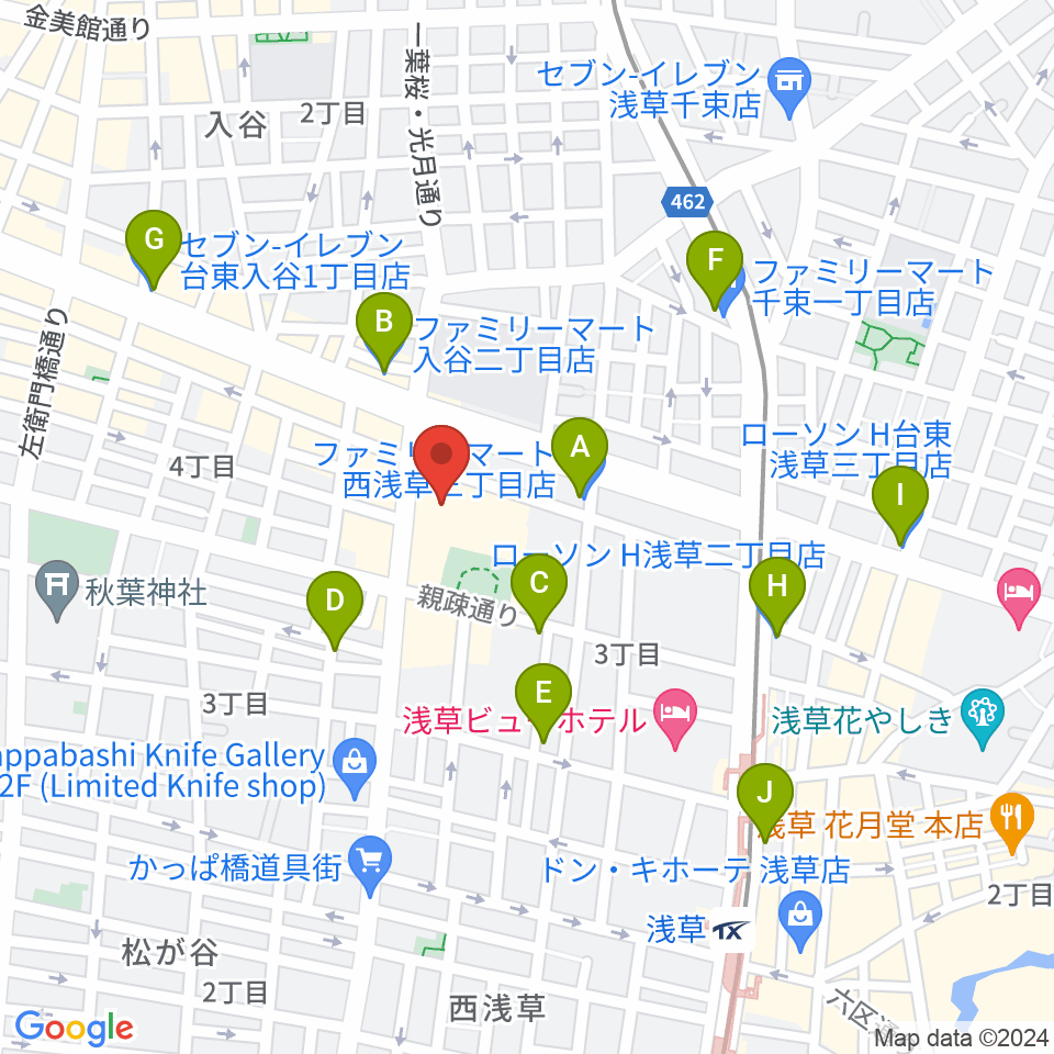 台東区生涯学習センター周辺のコンビニエンスストア一覧地図