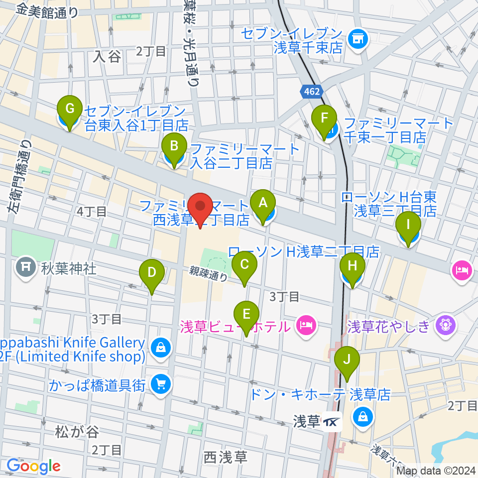 台東区生涯学習センター周辺のコンビニエンスストア一覧地図