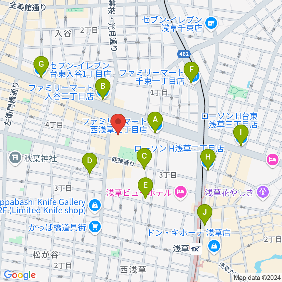 台東区生涯学習センター周辺のコンビニエンスストア一覧地図