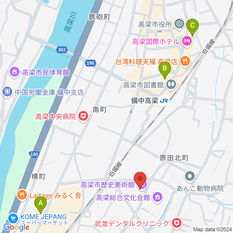 高梁市文化交流館周辺のコンビニエンスストア一覧地図