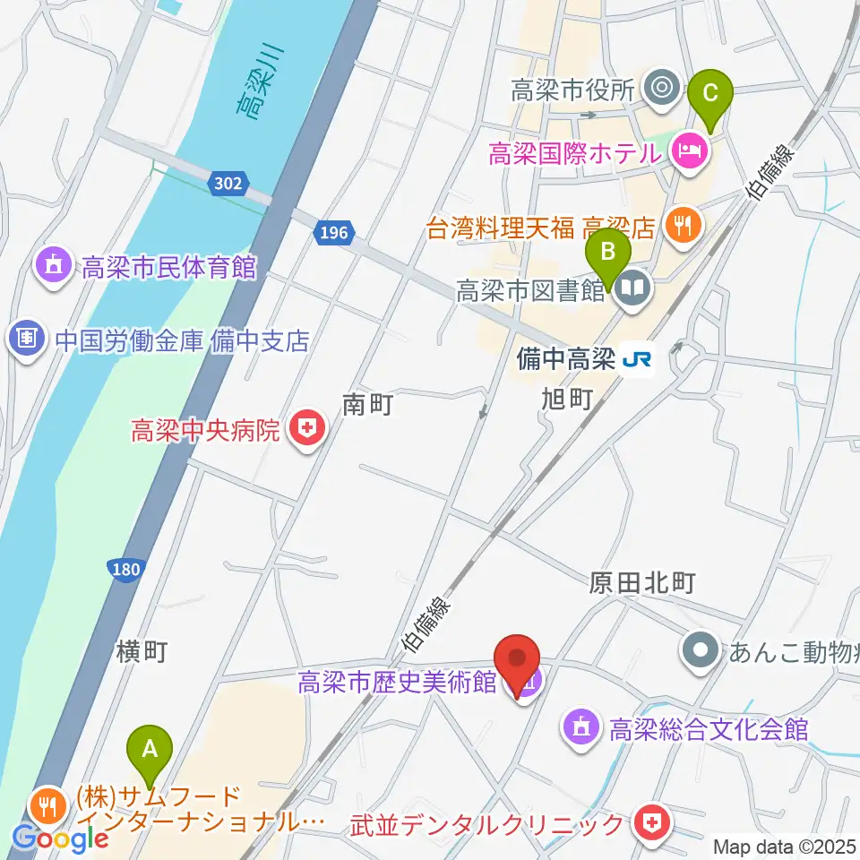 高梁市文化交流館周辺のコンビニエンスストア一覧地図