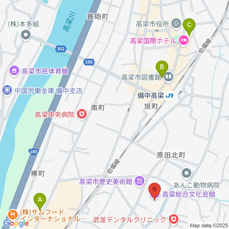 高梁総合文化会館周辺のコンビニエンスストア一覧地図