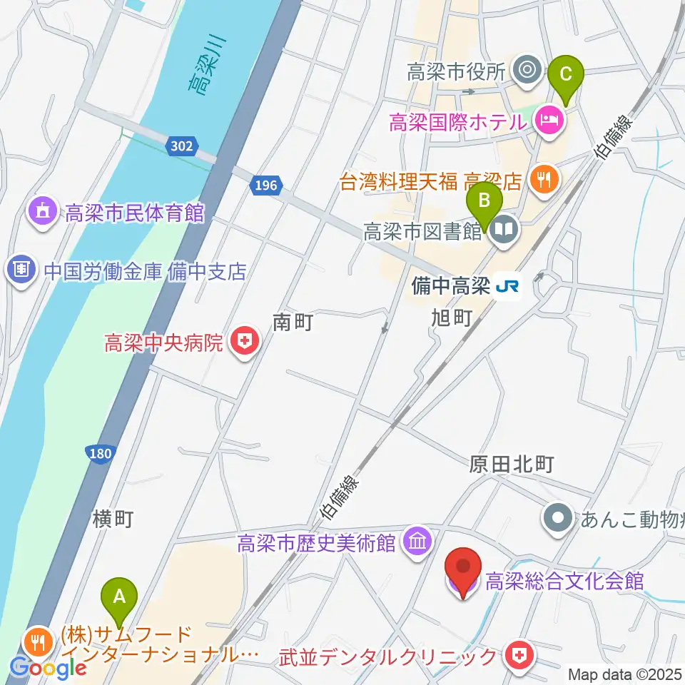 高梁総合文化会館周辺のコンビニエンスストア一覧地図