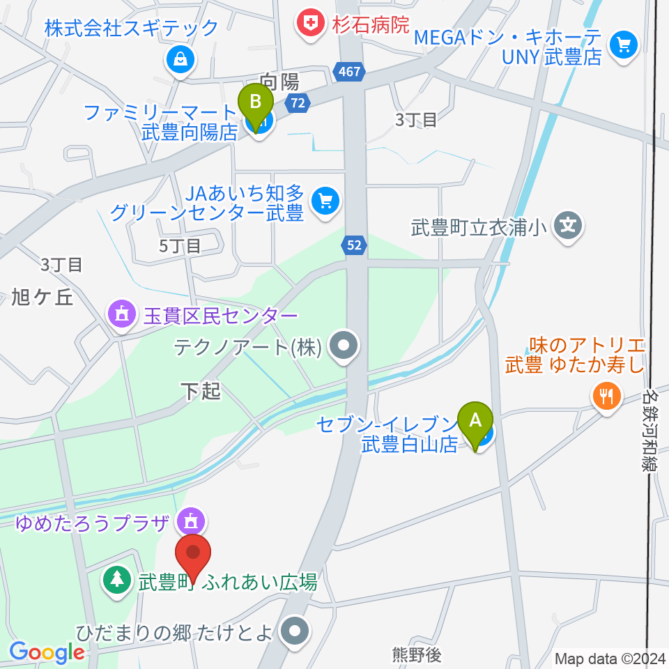 ゆめたろうプラザ 武豊町民会館周辺のコンビニエンスストア一覧地図