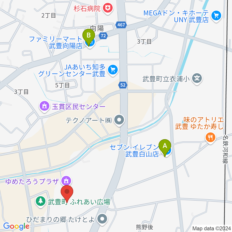 ゆめたろうプラザ 武豊町民会館周辺のコンビニエンスストア一覧地図