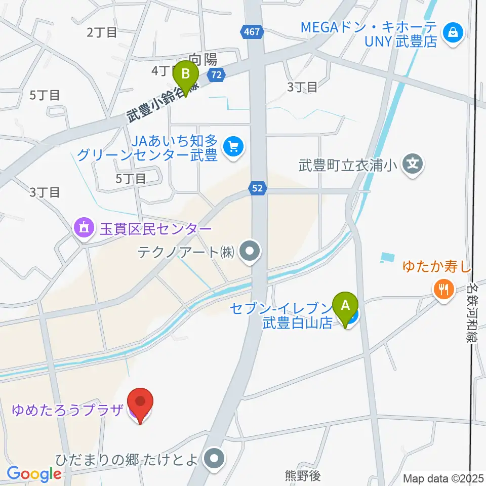ゆめたろうプラザ 武豊町民会館周辺のコンビニエンスストア一覧地図