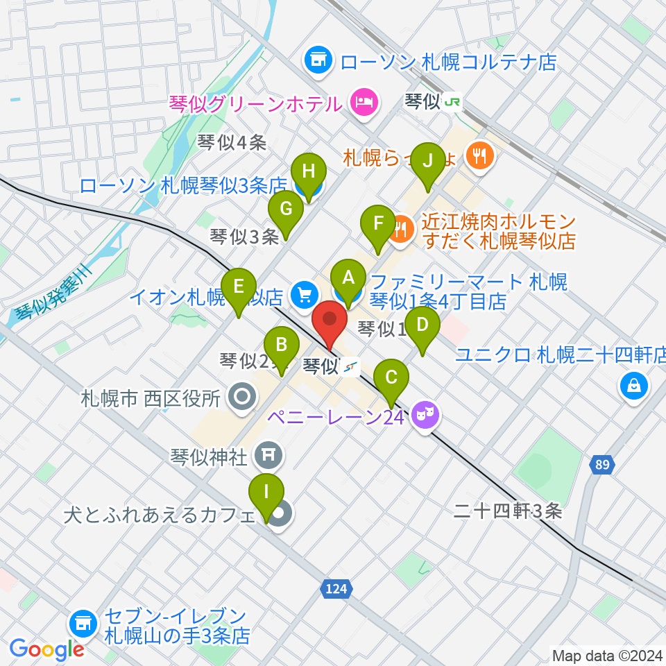 ターミナルプラザことにパトス周辺のコンビニエンスストア一覧地図