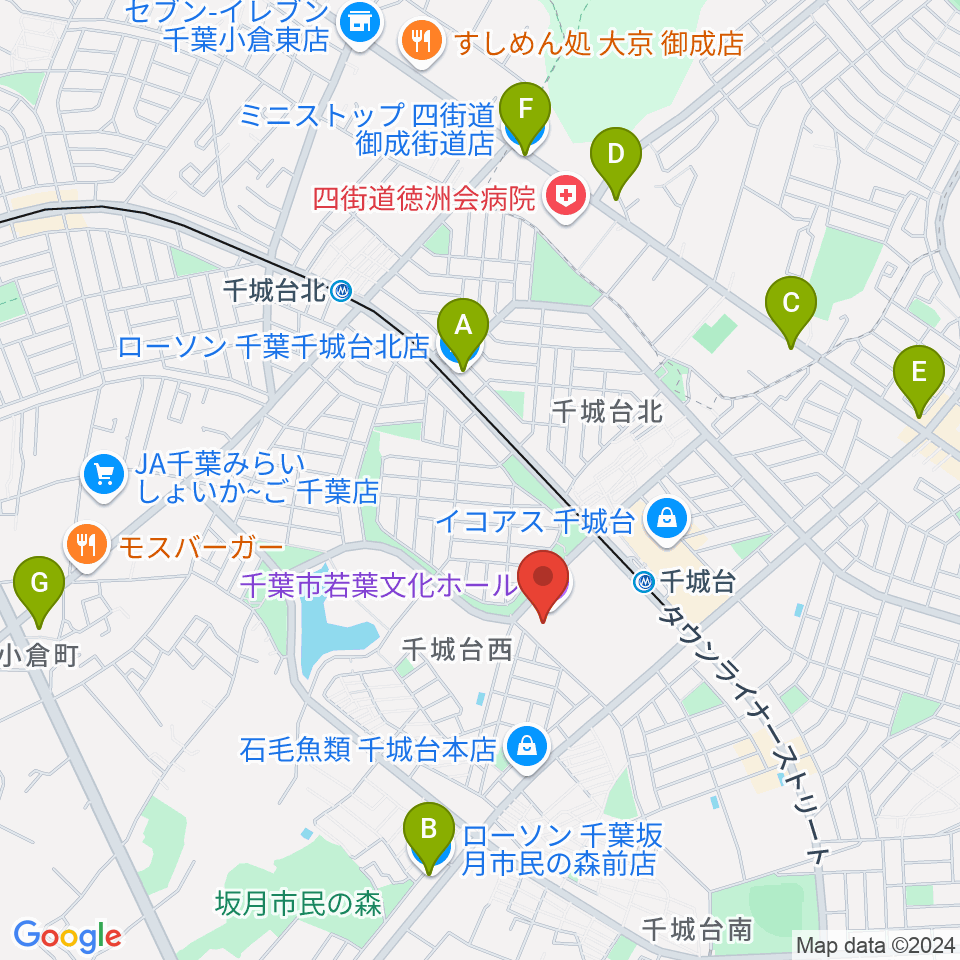 千城台コミュニティセンター周辺のコンビニエンスストア一覧地図