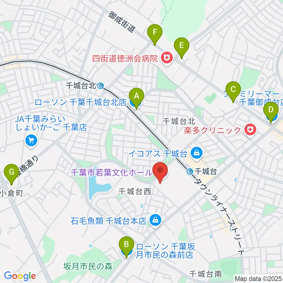 千城台コミュニティセンター周辺のコンビニエンスストア一覧地図
