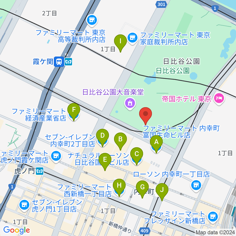 日比谷コンベンションホール周辺のコンビニエンスストア一覧地図