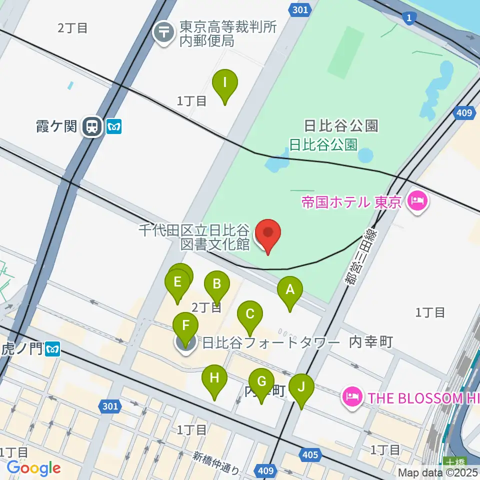 日比谷コンベンションホール周辺のコンビニエンスストア一覧地図