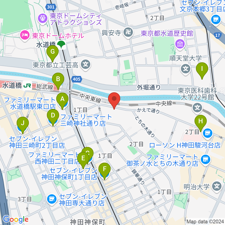 東京倶楽部 水道橋店周辺のコンビニエンスストア一覧地図