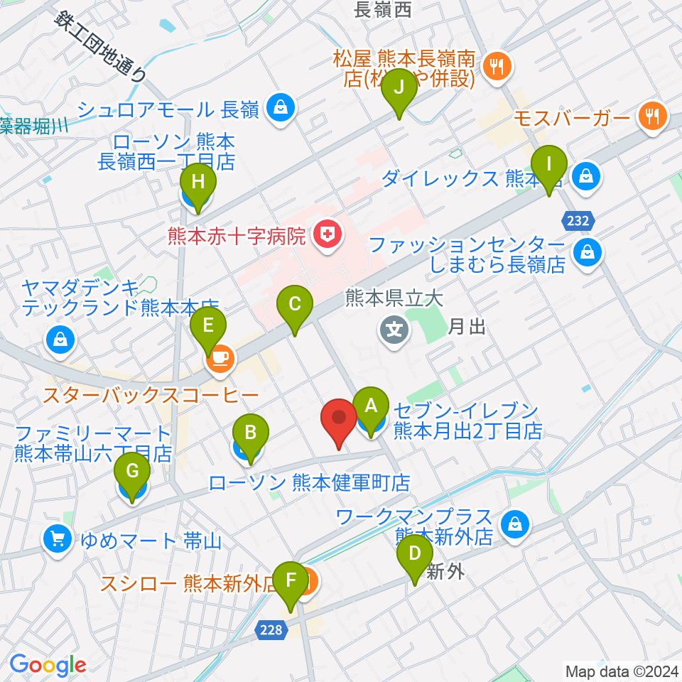 大谷楽器 月出教室周辺のコンビニエンスストア一覧地図