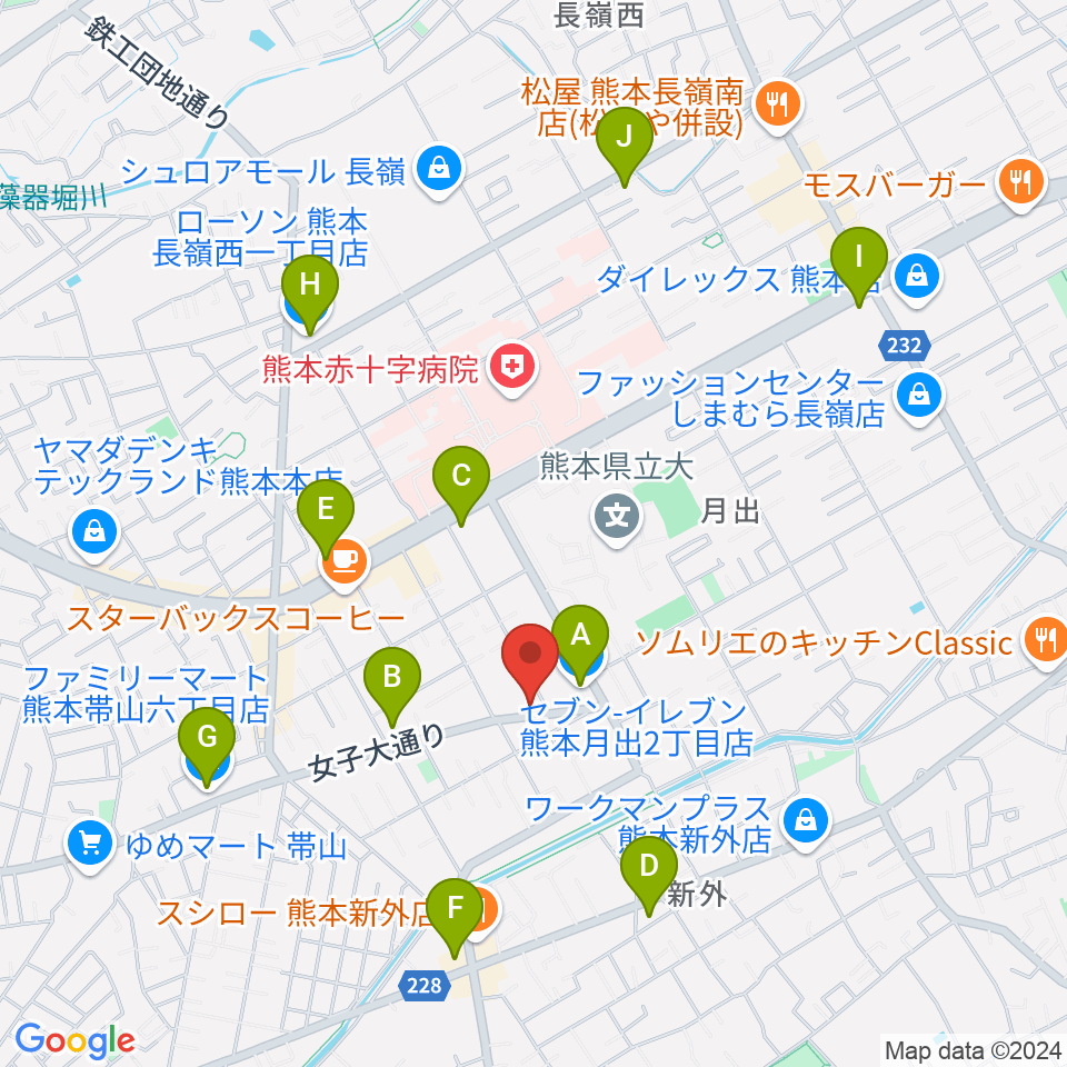 大谷楽器 月出教室周辺のコンビニエンスストア一覧地図