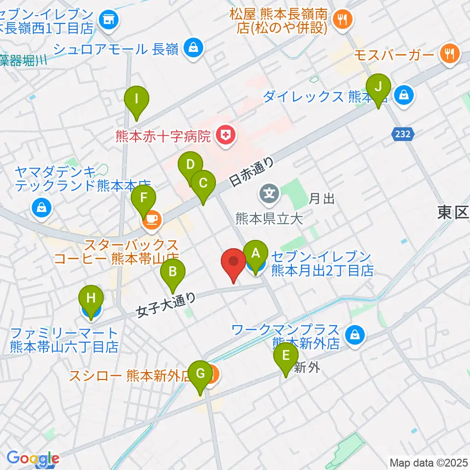 大谷楽器 月出教室周辺のコンビニエンスストア一覧地図