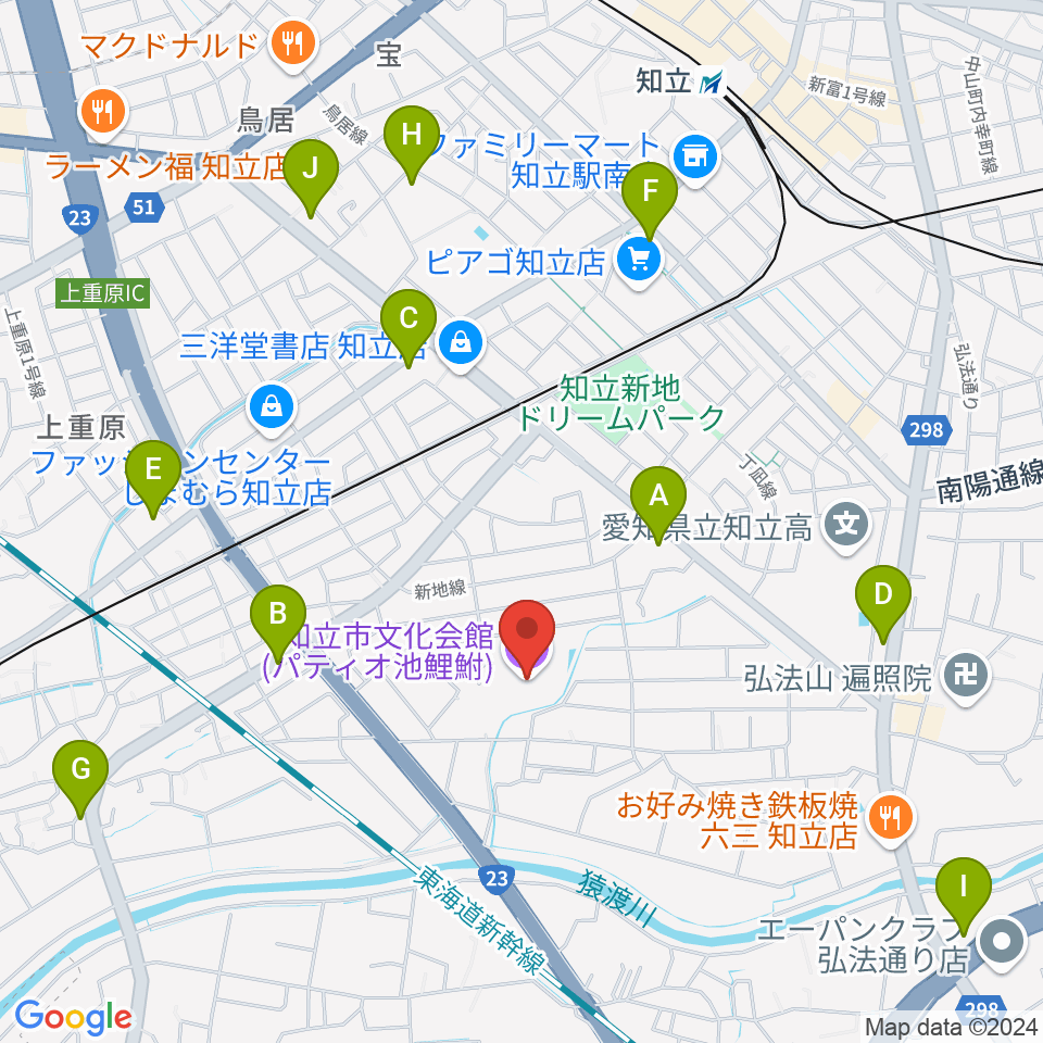 知立市文化会館 パティオ池鯉鮒周辺のコンビニエンスストア一覧地図