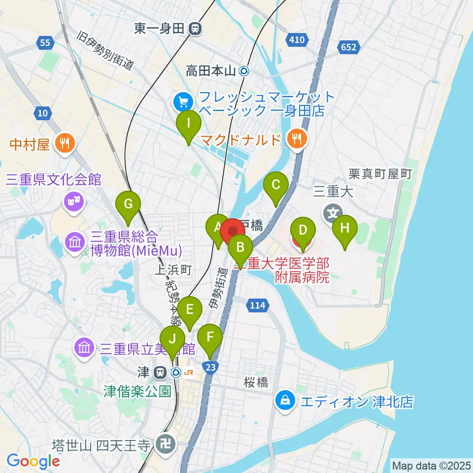 津あけぼの座周辺のコンビニエンスストア一覧地図