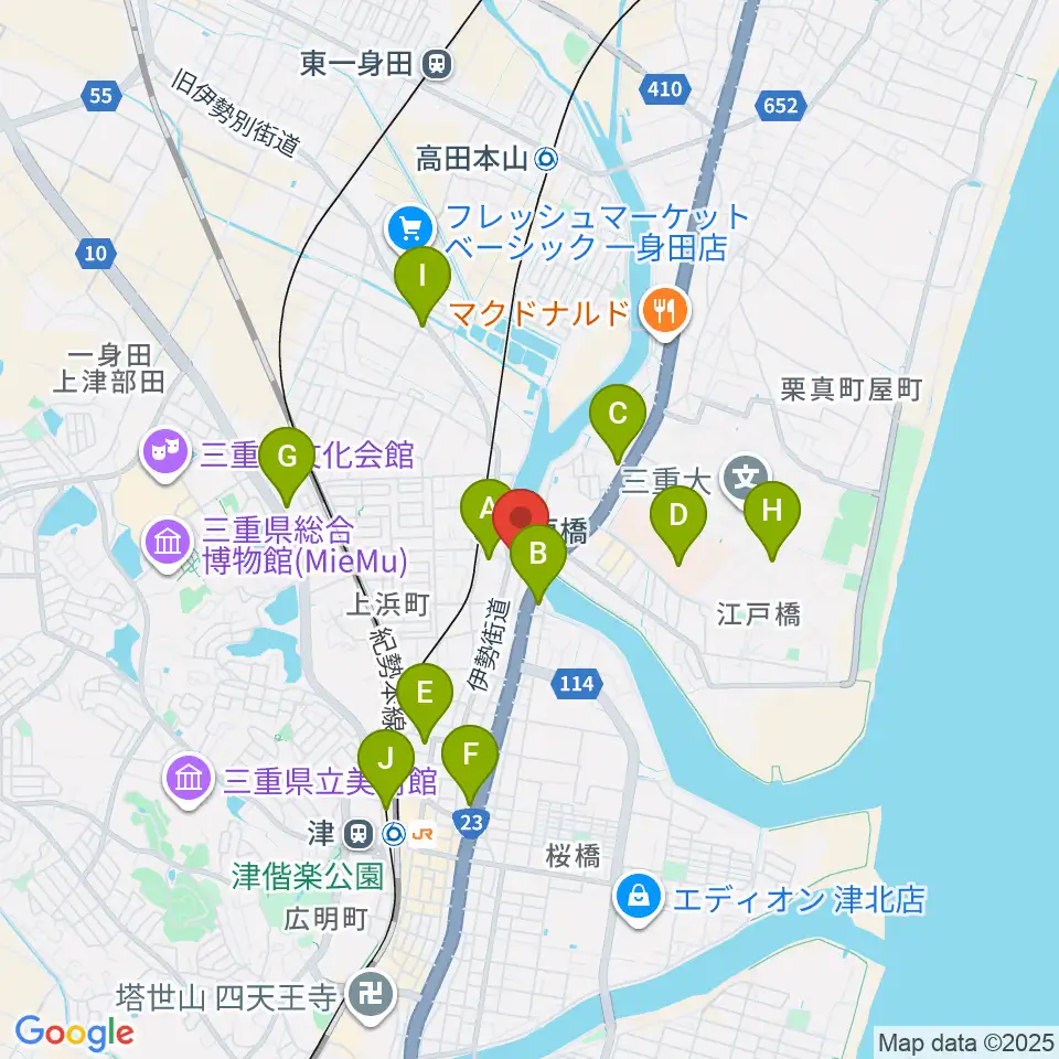 津あけぼの座周辺のコンビニエンスストア一覧地図