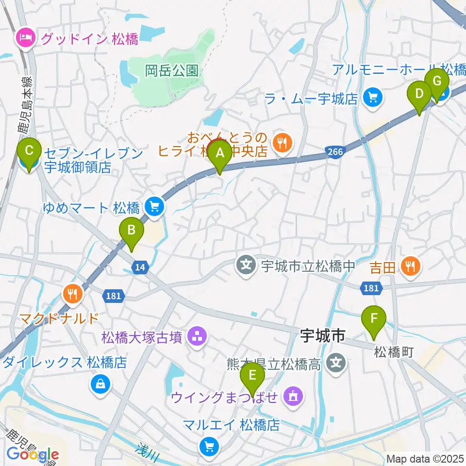 大谷楽器 松橋教室周辺のコンビニエンスストア一覧地図