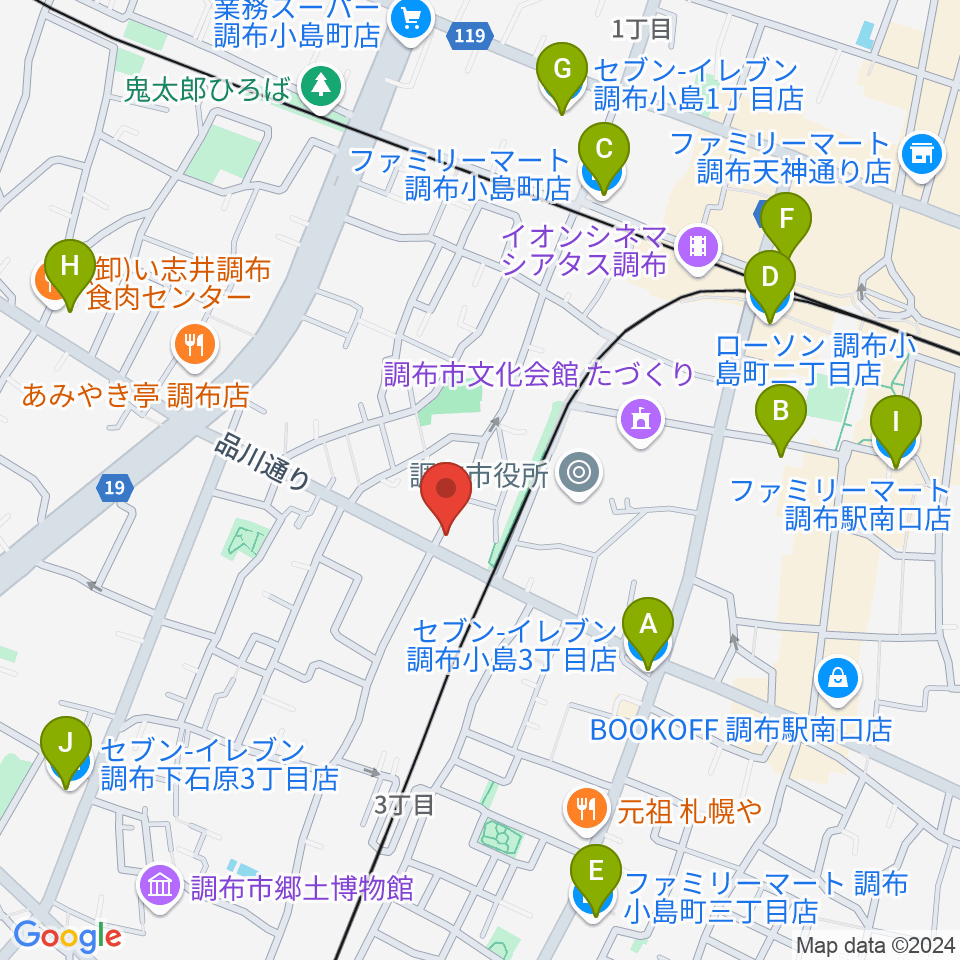 調布BerryMusic周辺のコンビニエンスストア一覧地図