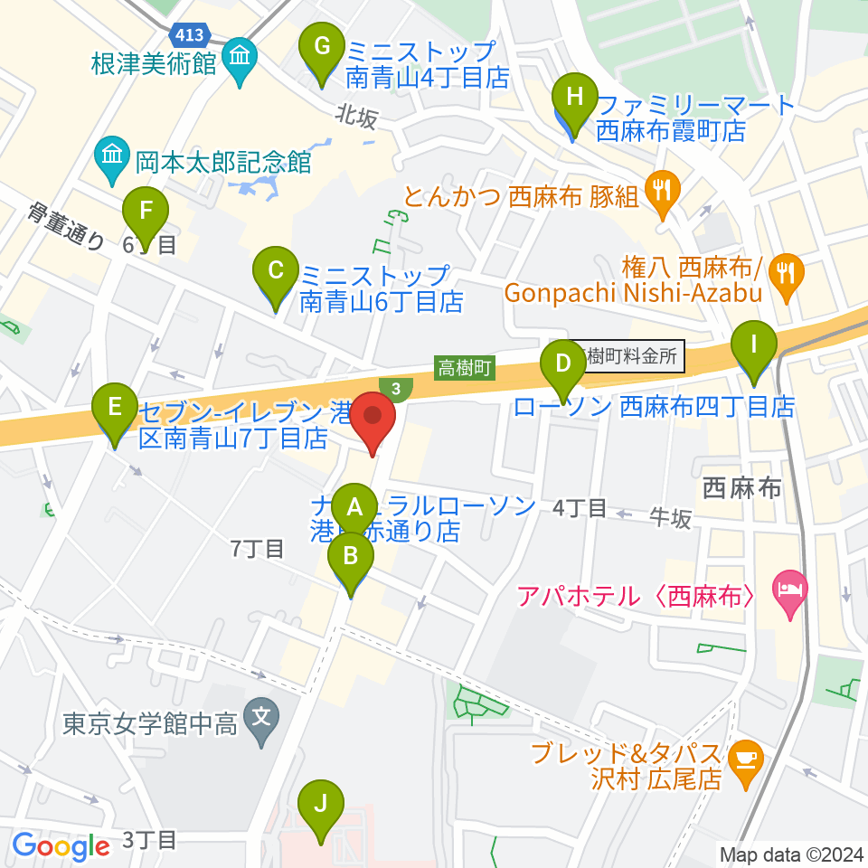 ギガバー東京周辺のコンビニエンスストア一覧地図