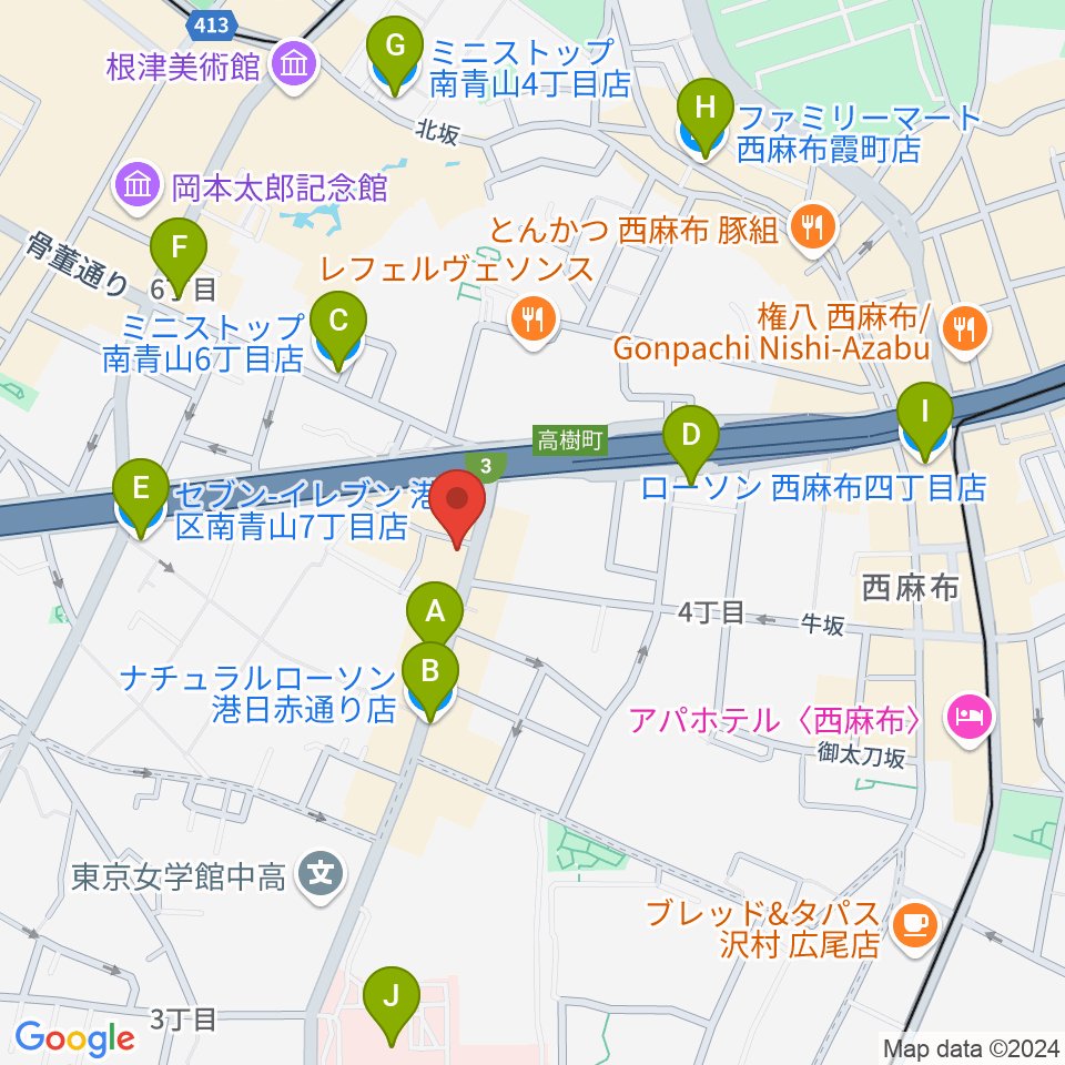 ギガバー東京周辺のコンビニエンスストア一覧地図