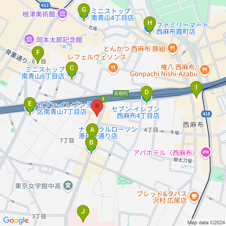 ギガバー東京周辺のコンビニエンスストア一覧地図