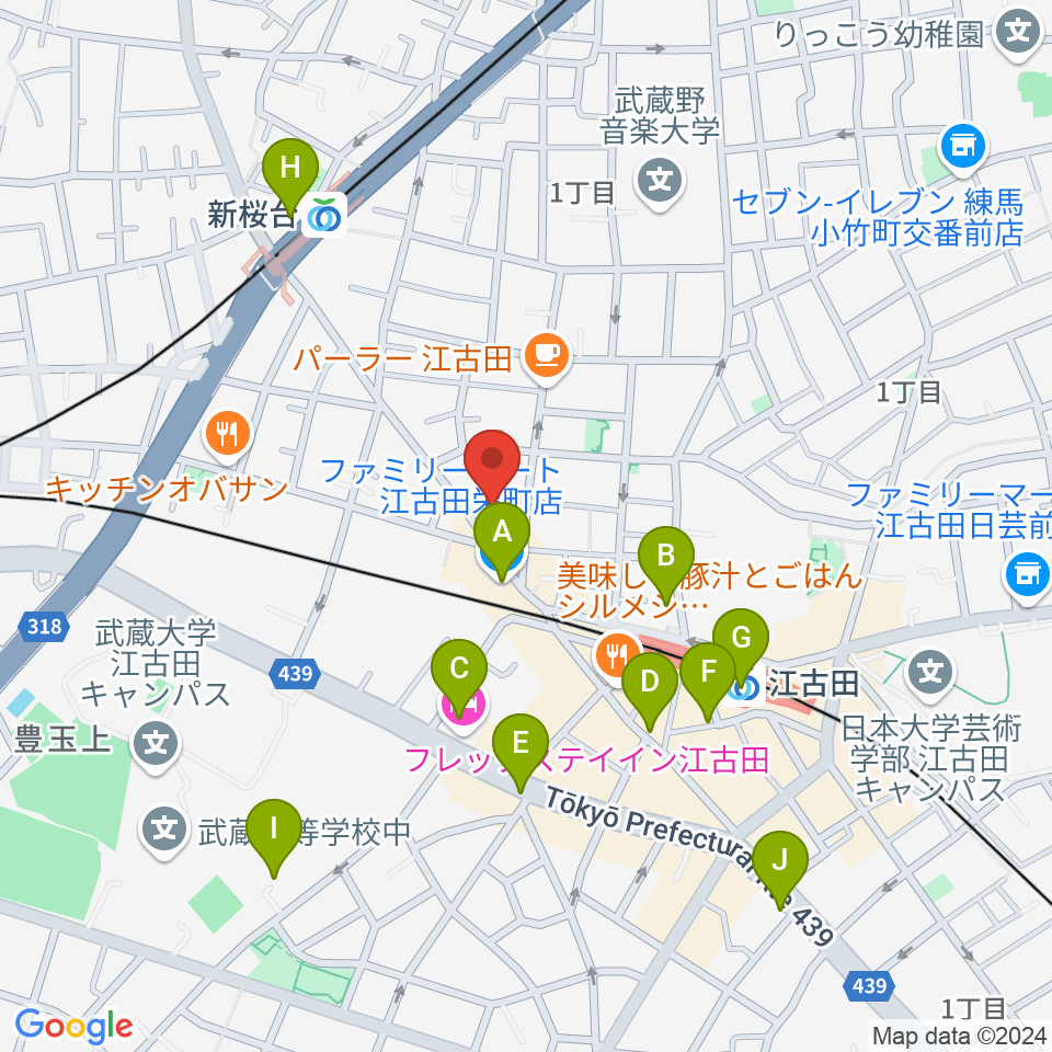 ロックンバナナ1スタジオ周辺のコンビニエンスストア一覧地図